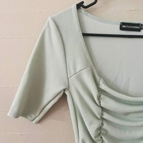 PrettyLittleThing Sage Green Ruched Bodysuit SZ 8 - Picture 4 of 11